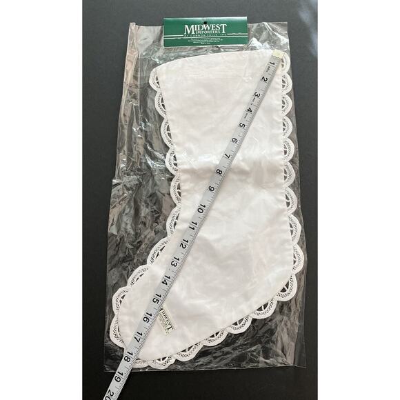 Vtg White Christmas Stocking Linen? Scalloped Lace Border 15X6 Midwest Imports - Picture 5 of 6